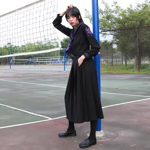 高桥十一正统jk制服不良少女长裙黑色22褶日本学生半身裙