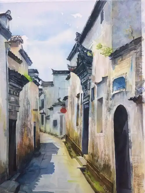 水彩徽派建筑