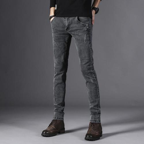 牛仔裤男潮牌弹力修身小脚裤男士灰色裤子加绒加厚韩版潮流长裤kz