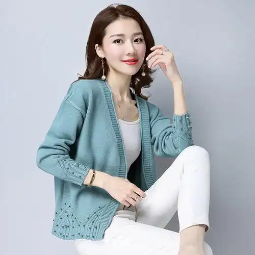 芝顿女士针织/毛衣 828新款针织衫开衫女2017秋季新款短款钉珠毛衣