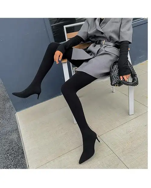 【鞋子京选】裤靴一体过膝长靴女超长针织弹力连身踩脚裤袜靴子细跟