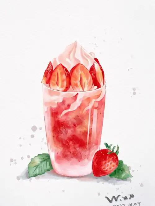 ipad水彩绘画草莓冰激凌绘画练习临摹