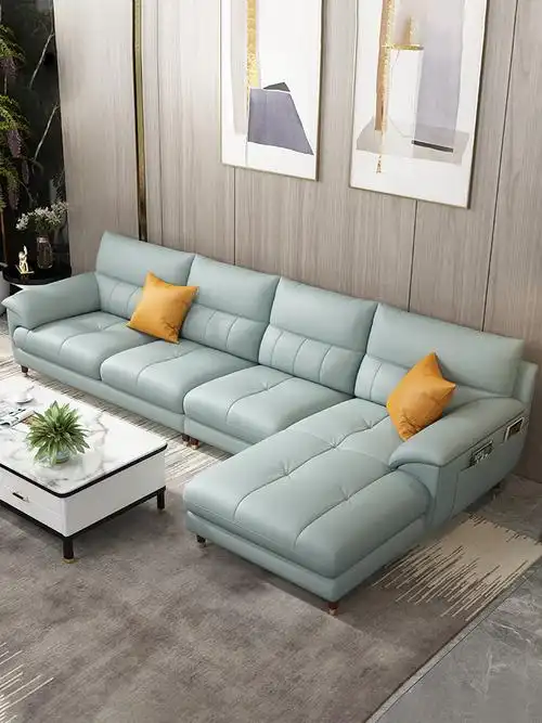 全友家居全真皮小户型沙发头层牛皮简约现代乳胶皮沙发转角客厅北