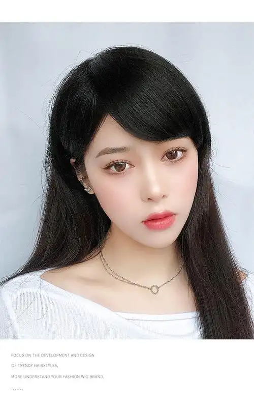 刘海假发片女真发头顶三七分斜刘海发际线贴自然前额一片式假刘海