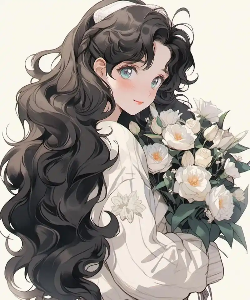 捧花女生头像 | 山茶花女孩 | 治愈系动漫女生头像  (785178