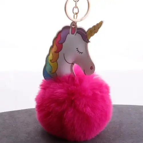 七彩独角兽毛球钥匙扣彩色小马汽车包包钥匙扣挂件可爱女闺蜜礼品