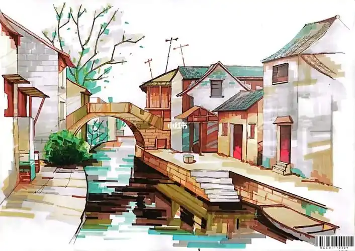 色彩练习 | 江南水乡马克笔临摹6