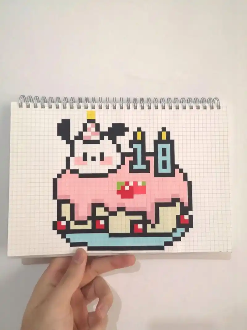 像素画:帕恰狗生日蛋糕98 原图: 像素图纸: #帕恰狗# #像素画
