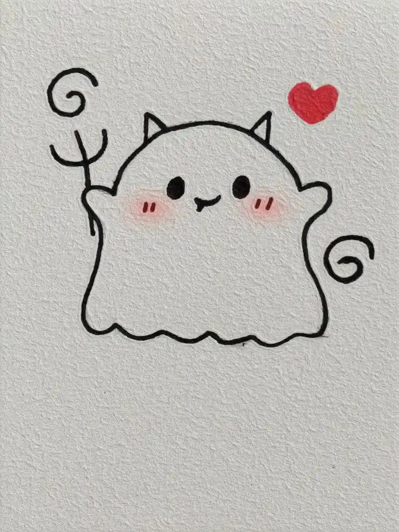 简笔画教程.简笔画教程之万圣节可爱鬼~简简单单~可可爱爱~万 - 抖音