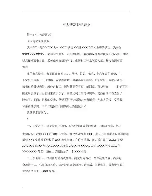 个人情况说明范文模板