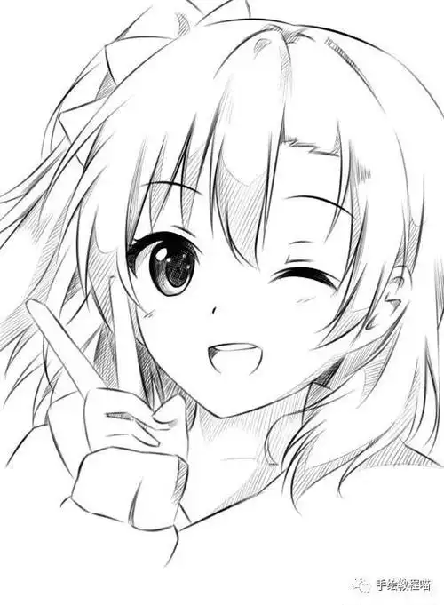 好了,素描风剪刀手萌妹子漫画就画好了,你学会了吗?