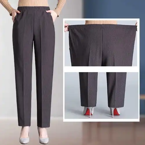长裤子女春秋季高腰百搭中老年女裤新款妈妈裤洋气直筒休闲裤大码
