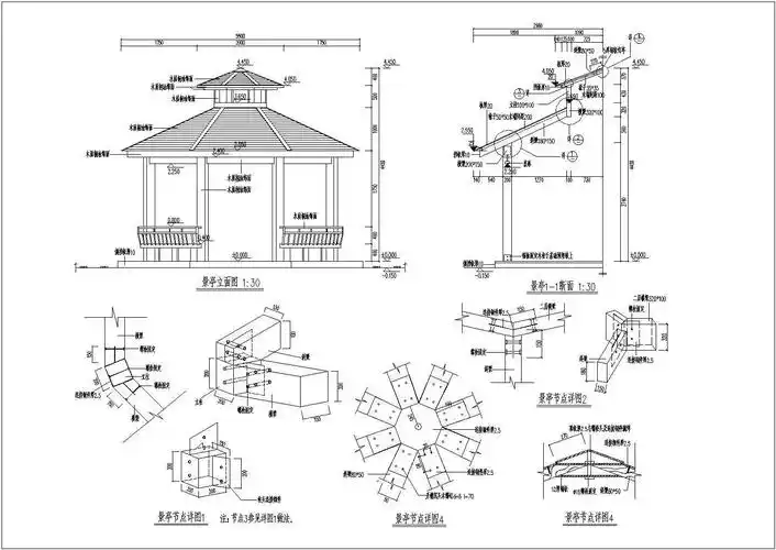重檐八角亭及普通八角亭施工图