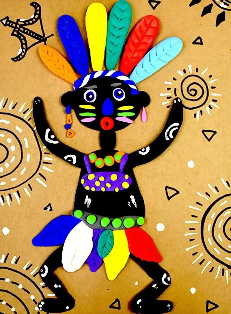 创意美术儿童画《印第安人》一,适合年龄:5-7岁 二,教学重 - 抖音