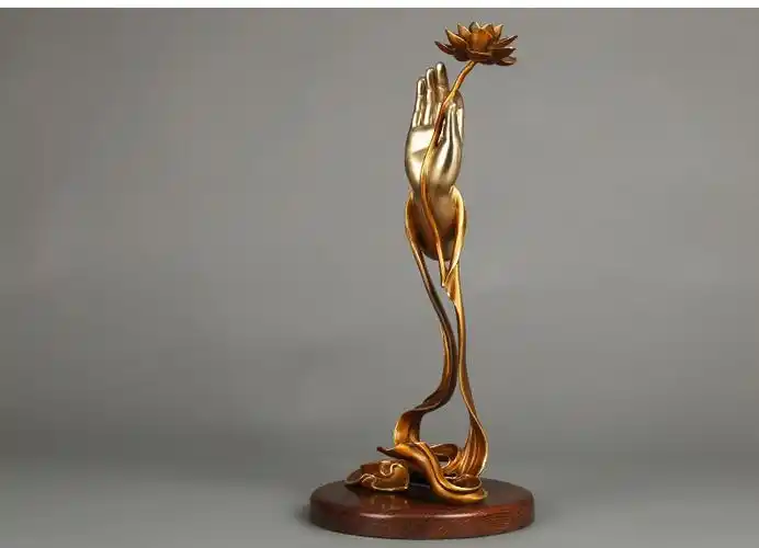 唐迹全铜执莲摆件素手持莲观音佛手莲花工艺品创意家居禅意摆设单手执