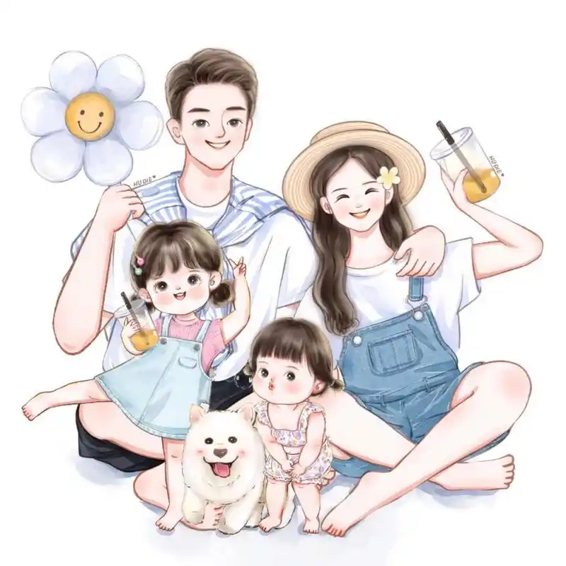 亲子头像～凑齐一家四口 两女儿93