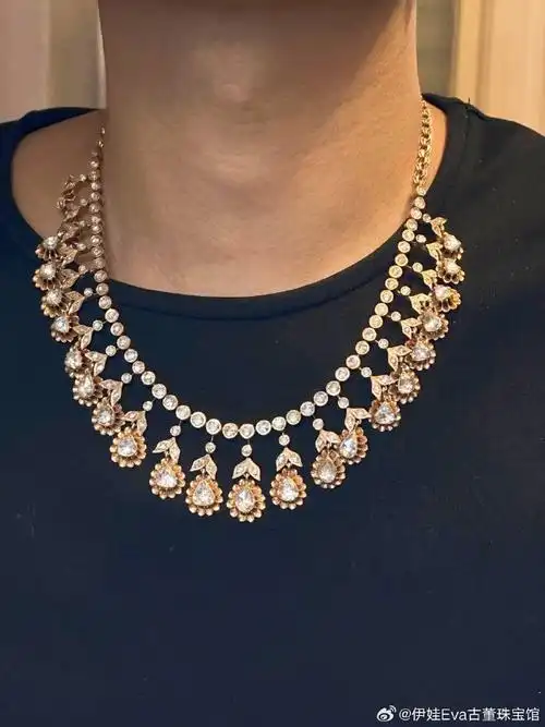 古董09维多利亚时期  14k金满钻项链 耳坠 戒指95大套装  96足