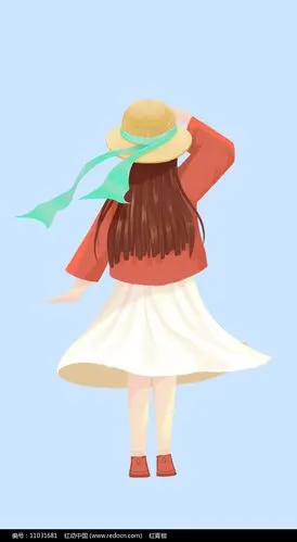 原创插画唯美手绘小女孩背影素材psd