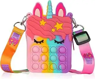 女孩和女士流行单肩包, pop it toy 大流行钱包袋,可爱感官硅胶独角兽