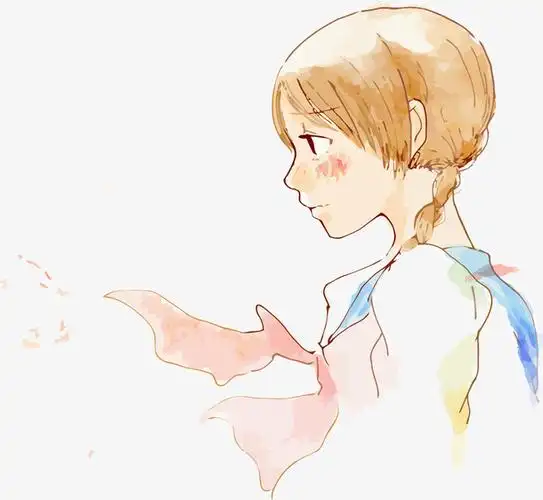 水彩可爱女孩侧面插图