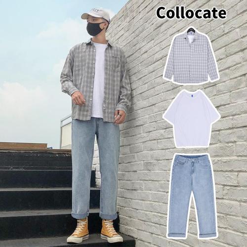 韩版夏季很帅小鲜肉衬衫t恤套装阳光青少年学生百搭休闲潮流衣服