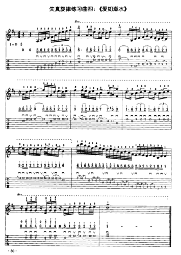 爱如潮水 电吉他失真旋律练习曲 吉他谱 和弦谱