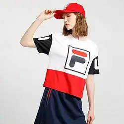 fila斐乐女装夏季运动休闲时尚大logo纯棉宽松舒适针织女式t恤