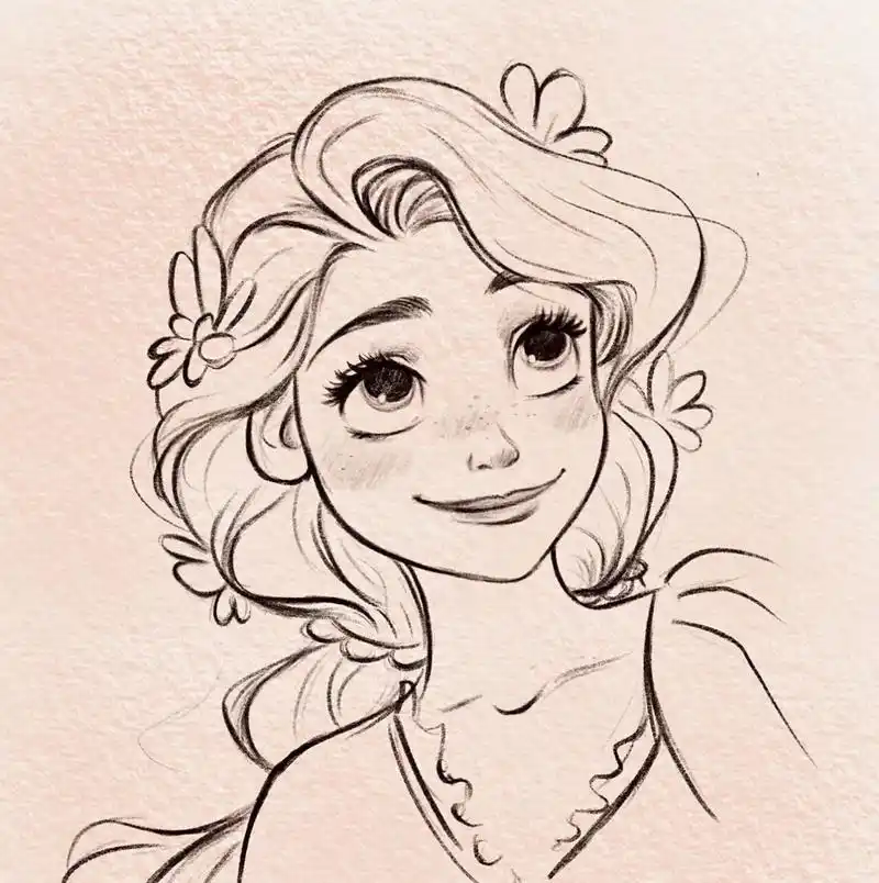 来一个迪士尼长发公主,依然是线稿练习～一起进步手绘铅笔线稿临摹