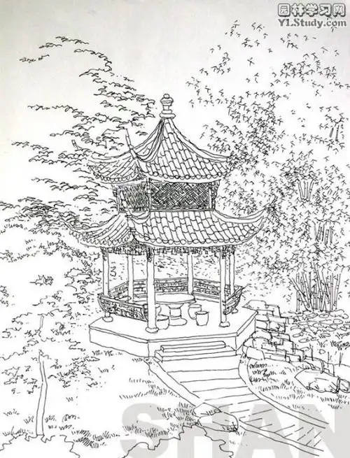 转载园林建筑手绘临摹线稿