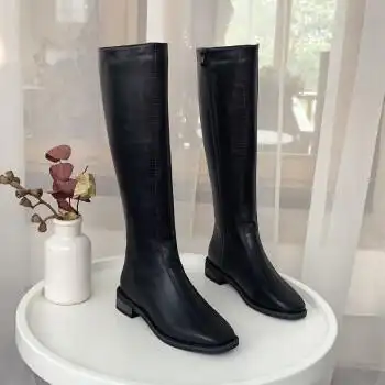 梵诗哲长靴女不过膝2022春秋长筒女靴小个子瘦瘦靴皮靴骑士高筒靴子