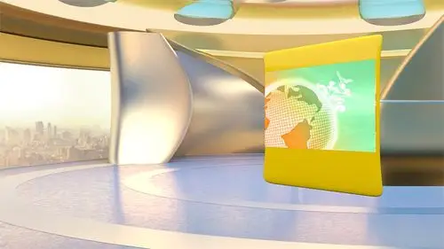 简约金色拱形墙的虚拟新闻演播室 | datavideo virtualset 虚拟背景