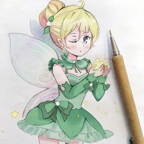 彩铅人物手绘临摹素材,一组可爱的动漫人物彩铅画