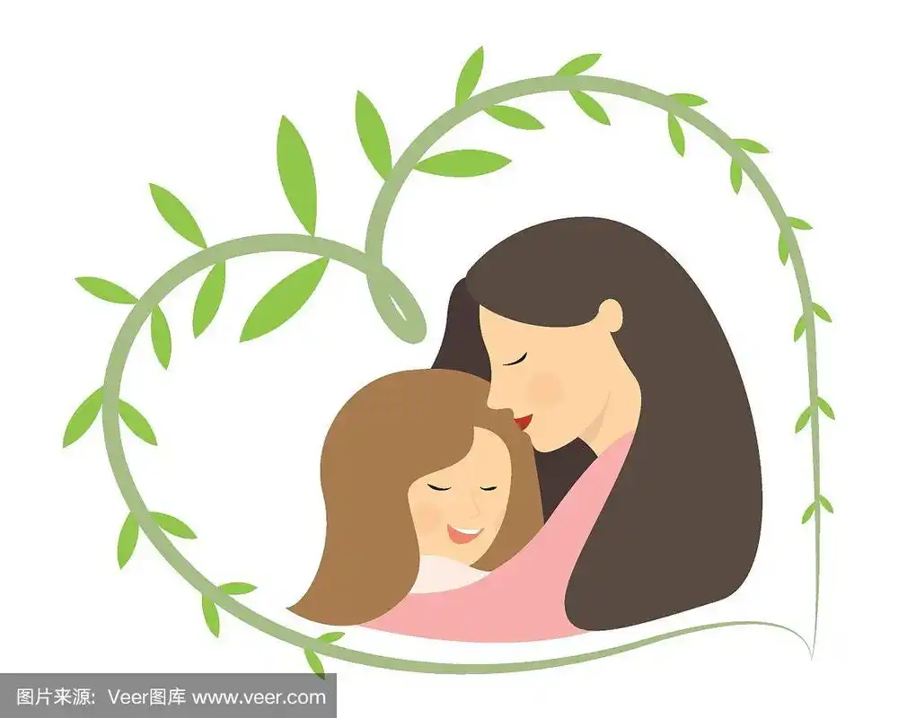 矢量插图的母亲和女儿.母亲节的主题.每股收益,旗帜.