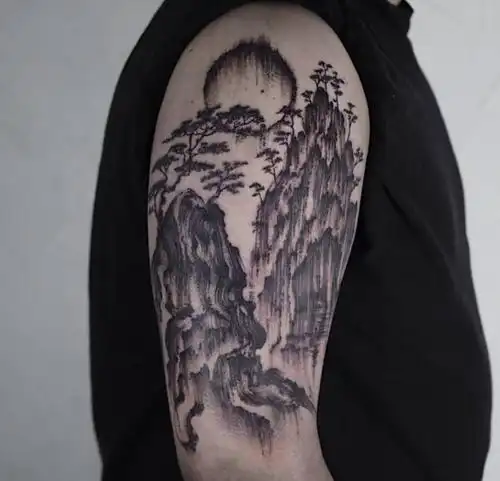 充满东方神韵的感觉,非常像我国的泼墨山水画,但他的作品都是以点和