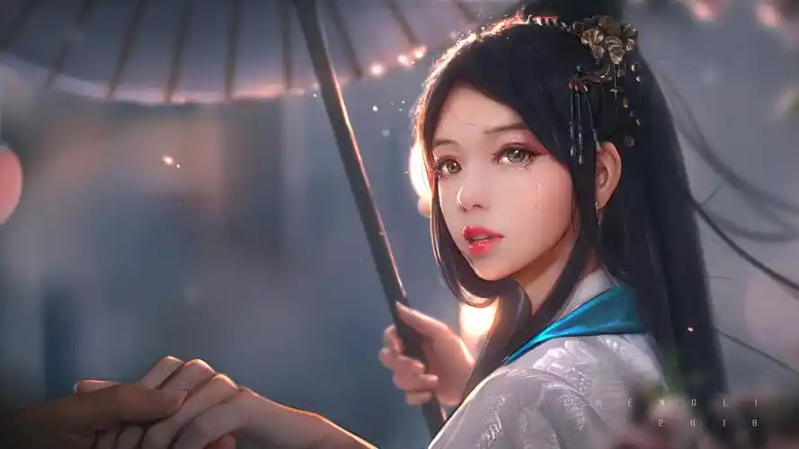 古风女子伞手唯美意境动漫壁纸