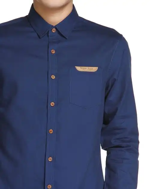 藏蓝色简约长袖衬衫