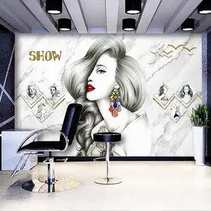 理发店墙纸自粘大理石现代简约发廊壁纸装饰轻奢美发店背景墙壁画