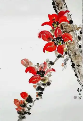 多年执着地学习,研究画木棉花,早年学陈子毅,近年拜关山月大师的学生