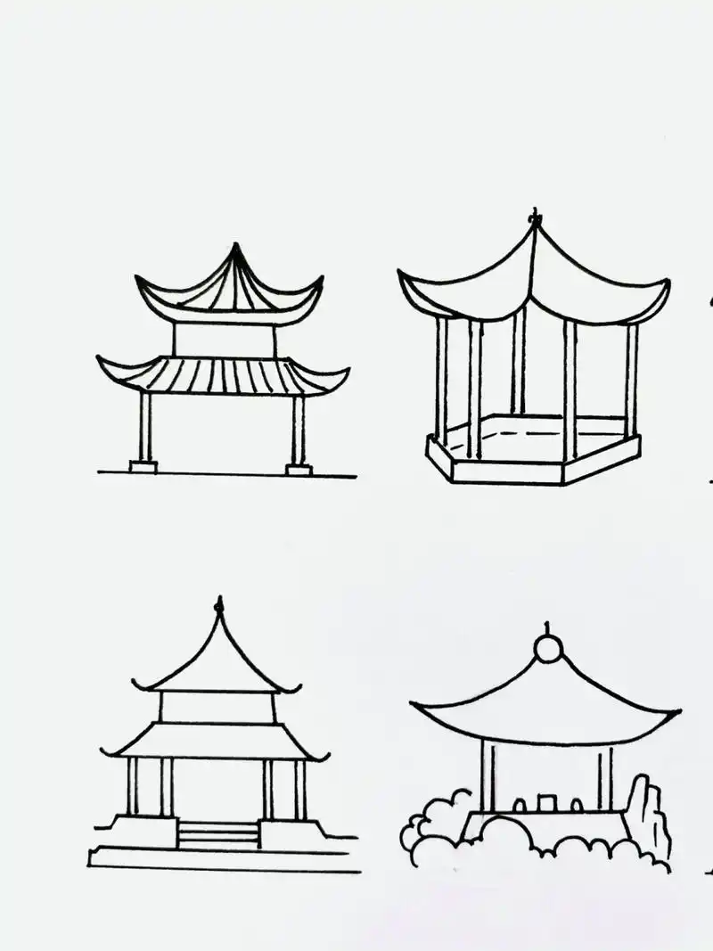 【简笔画】亭子75 分享一组建筑类简笔画 还喜欢什么,大家留言给我