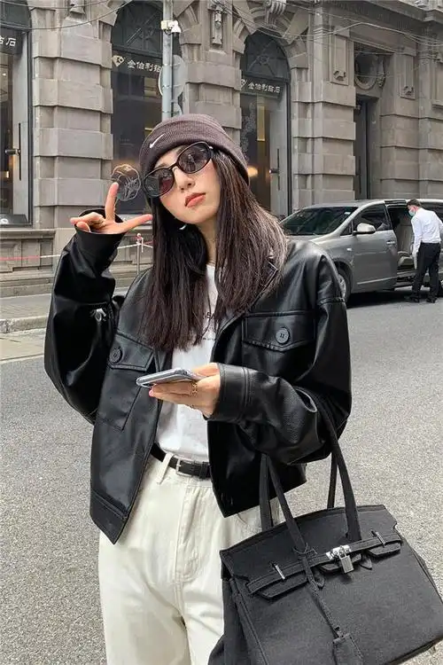 皮衣小外套女短款2020早秋新款宽松时尚休闲复古机车夹克
