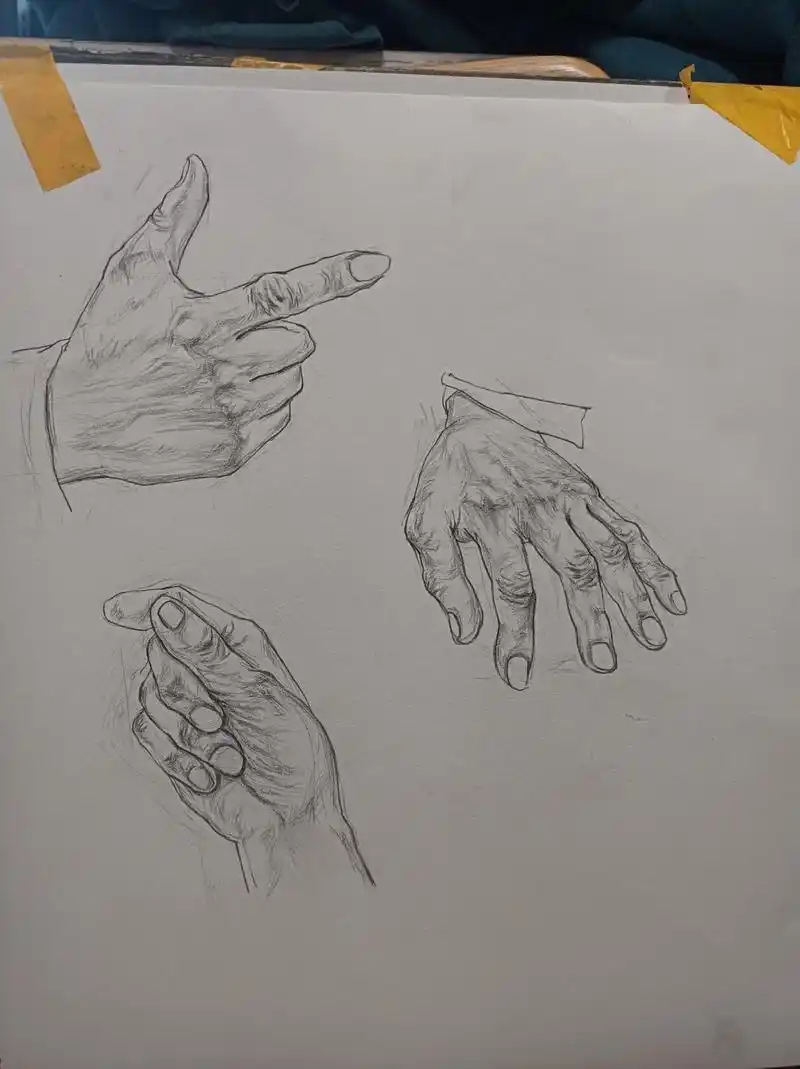 线性素描班手部训练作业.画照片#联考 #美院 #美术生日常  - 抖音