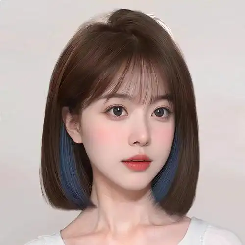 假发女短发冷棕挑染雾霾蓝自然全头套仿真发时尚舒适波波头假发套