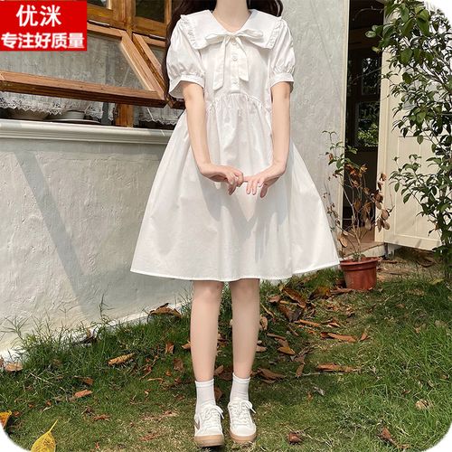 女大童连衣裙夏季宽松大码短袖裙子13岁女孩初中生甜美可爱学院风