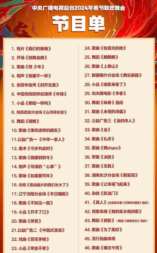 2024央视龙年春晚:任鲁豫站c位撒贝宁镶边,岳云鹏嘴瓢爆热搜|节目单