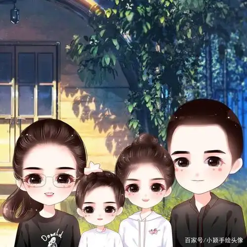 手绘动漫图片,温馨一家四口头像,拿图收藏喔