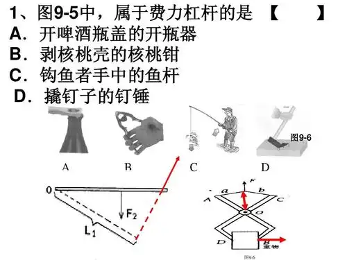 初中教育 理化生 简单机械练习答案ppt 1,图9-5中,属于费力杠杆的是