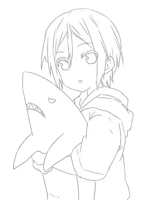 人物线稿黑白动漫素材手绘插画绘画