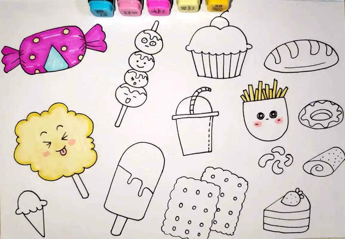 好吃的小零食素材 马克笔 创意儿童画简笔画
