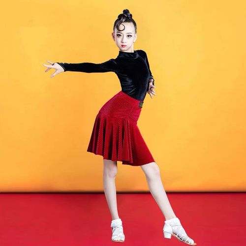 秋冬儿童拉丁舞练功服装丝绒高领上衣女童跳舞演出服考级厚舞蹈衣