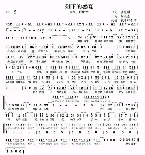 《剩下的盛夏》tfboys,希望可以帮到-吉他曲库 - 弹琴吧